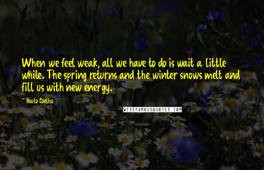 Paulo Coelho Quotes: When we feel weak, all we have to do is wait a little while. The spring returns and the winter snows melt and fill us with new energy.