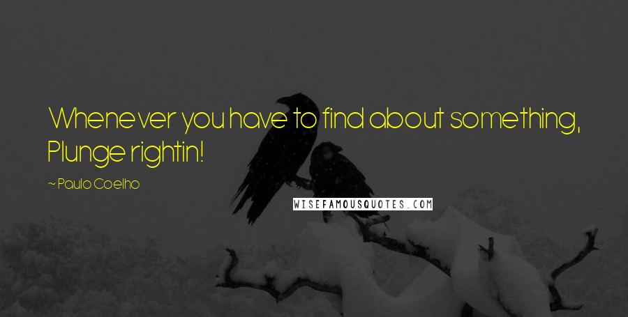 Paulo Coelho Quotes: Whenever you have to find about something, Plunge rightin!