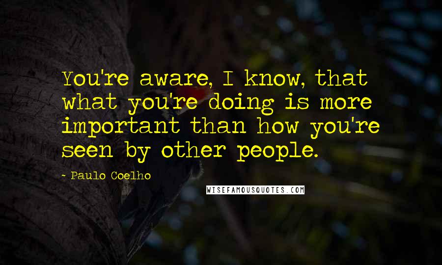 Paulo Coelho Quotes: You're aware, I know, that what you're doing is more important than how you're seen by other people.