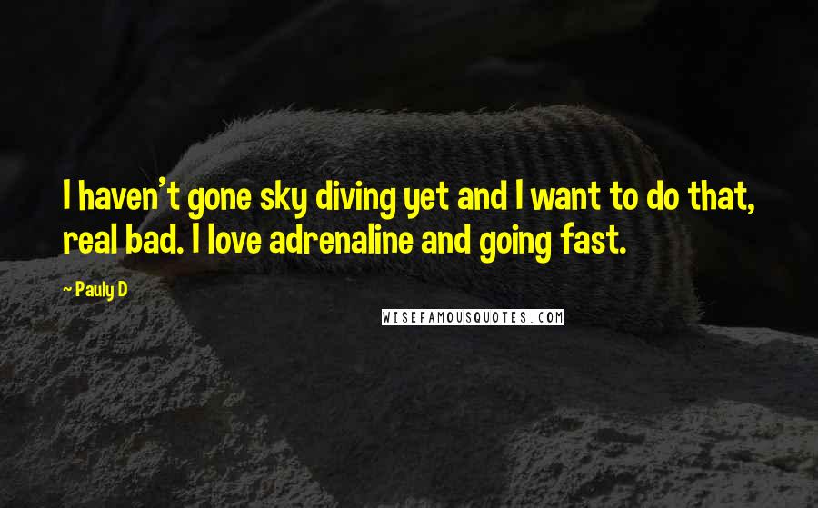 Pauly D Quotes: I haven't gone sky diving yet and I want to do that, real bad. I love adrenaline and going fast.