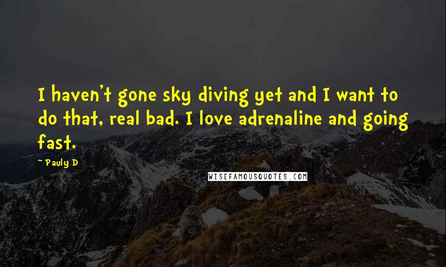 Pauly D Quotes: I haven't gone sky diving yet and I want to do that, real bad. I love adrenaline and going fast.