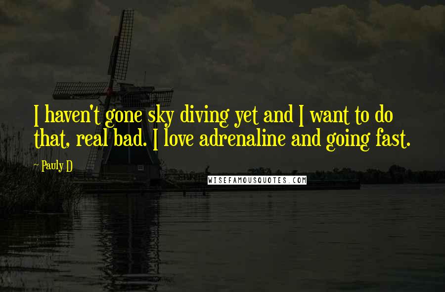 Pauly D Quotes: I haven't gone sky diving yet and I want to do that, real bad. I love adrenaline and going fast.