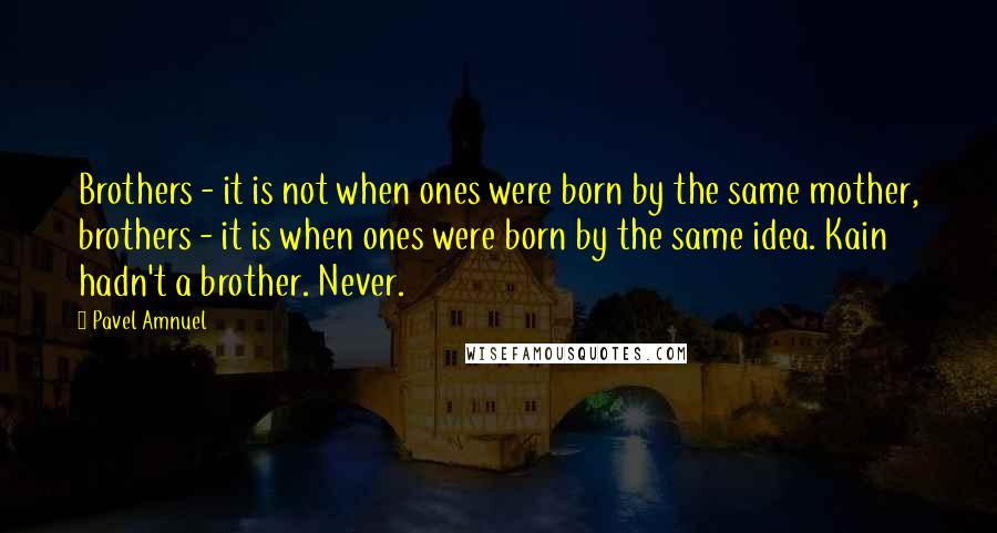 Pavel Amnuel Quotes: Brothers - it is not when ones were born by the same mother, brothers - it is when ones were born by the same idea. Kain hadn't a brother. Never.