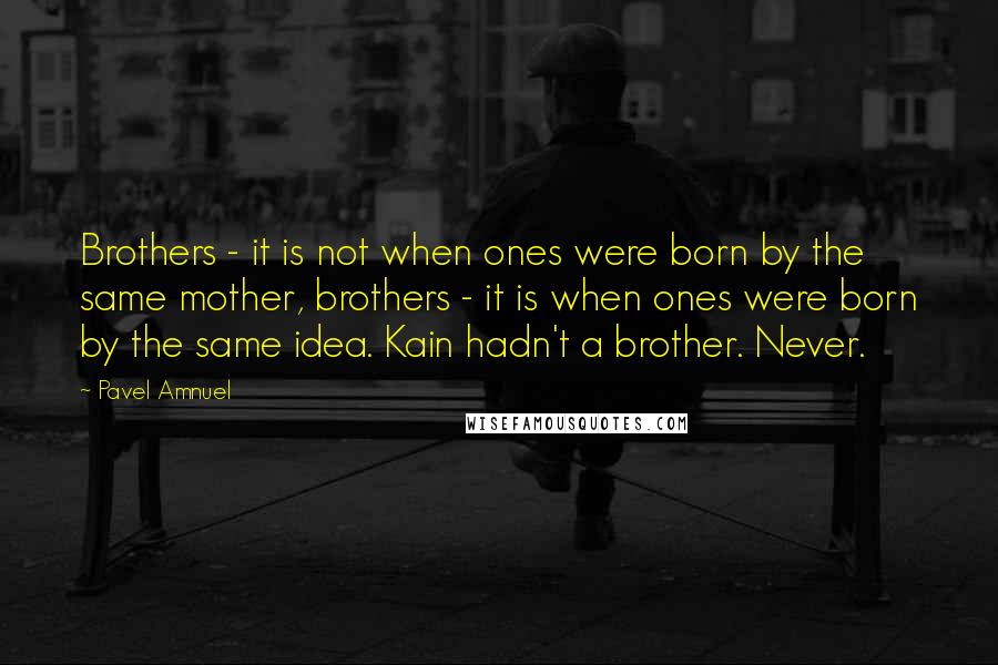 Pavel Amnuel Quotes: Brothers - it is not when ones were born by the same mother, brothers - it is when ones were born by the same idea. Kain hadn't a brother. Never.