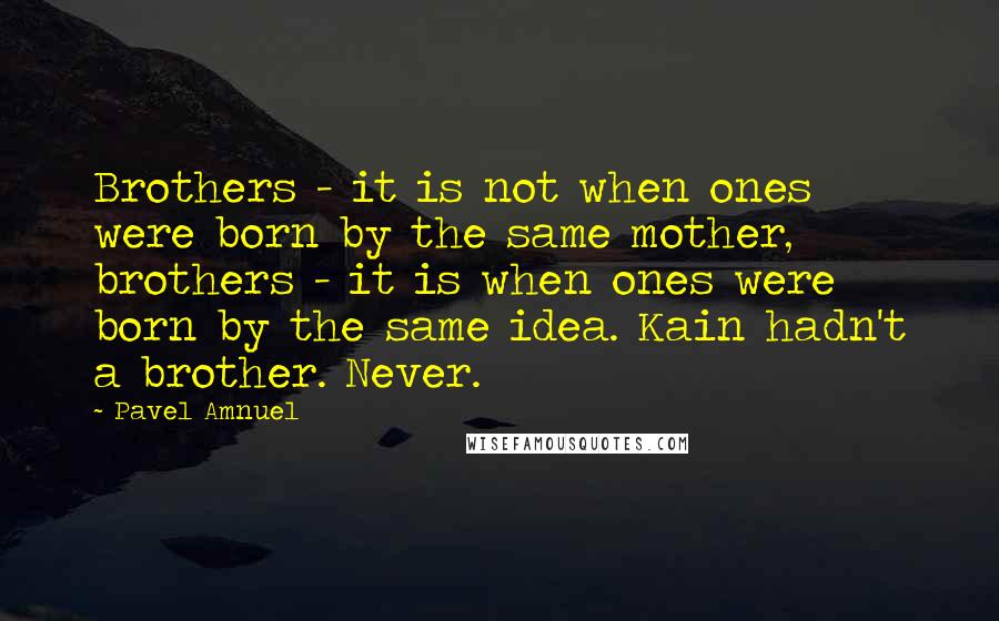 Pavel Amnuel Quotes: Brothers - it is not when ones were born by the same mother, brothers - it is when ones were born by the same idea. Kain hadn't a brother. Never.