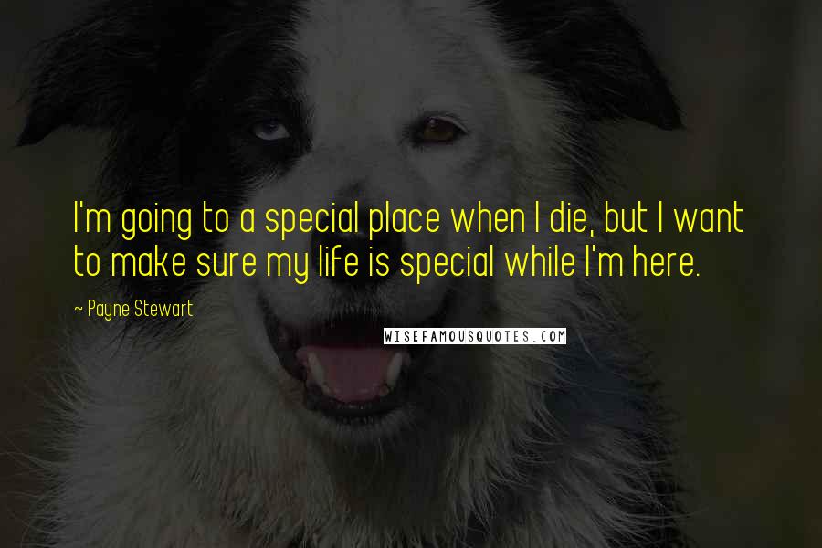 Payne Stewart Quotes: I'm going to a special place when I die, but I want to make sure my life is special while I'm here.