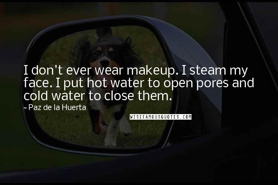 Paz De La Huerta Quotes: I don't ever wear makeup. I steam my face. I put hot water to open pores and cold water to close them.