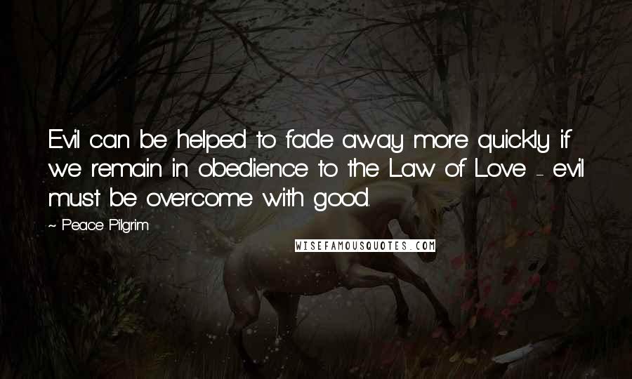 Peace Pilgrim Quotes: Evil can be helped to fade away more quickly if we remain in obedience to the Law of Love - evil must be overcome with good.