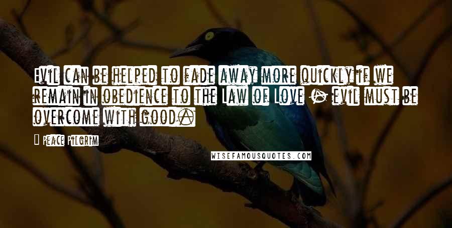 Peace Pilgrim Quotes: Evil can be helped to fade away more quickly if we remain in obedience to the Law of Love - evil must be overcome with good.