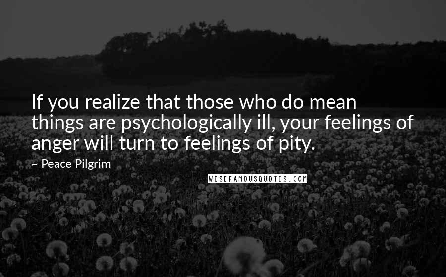 Peace Pilgrim Quotes: If you realize that those who do mean things are psychologically ill, your feelings of anger will turn to feelings of pity.