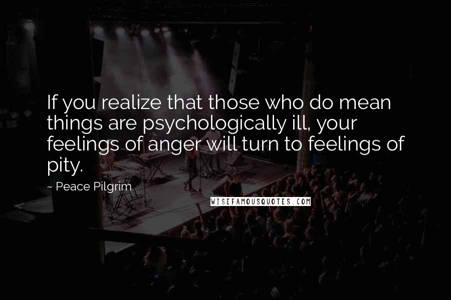Peace Pilgrim Quotes: If you realize that those who do mean things are psychologically ill, your feelings of anger will turn to feelings of pity.
