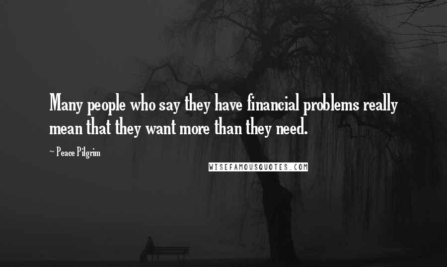 Peace Pilgrim Quotes: Many people who say they have financial problems really mean that they want more than they need.