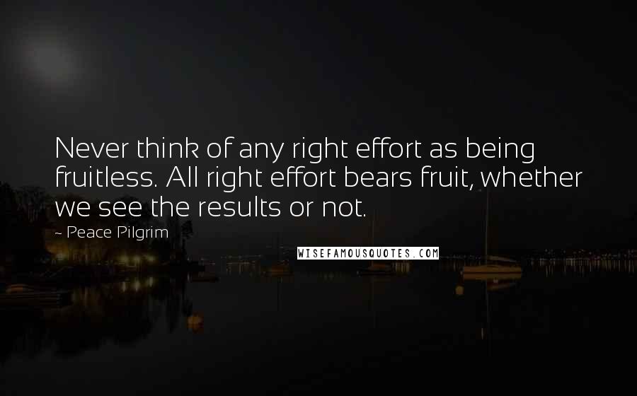 Peace Pilgrim Quotes: Never think of any right effort as being fruitless. All right effort bears fruit, whether we see the results or not.