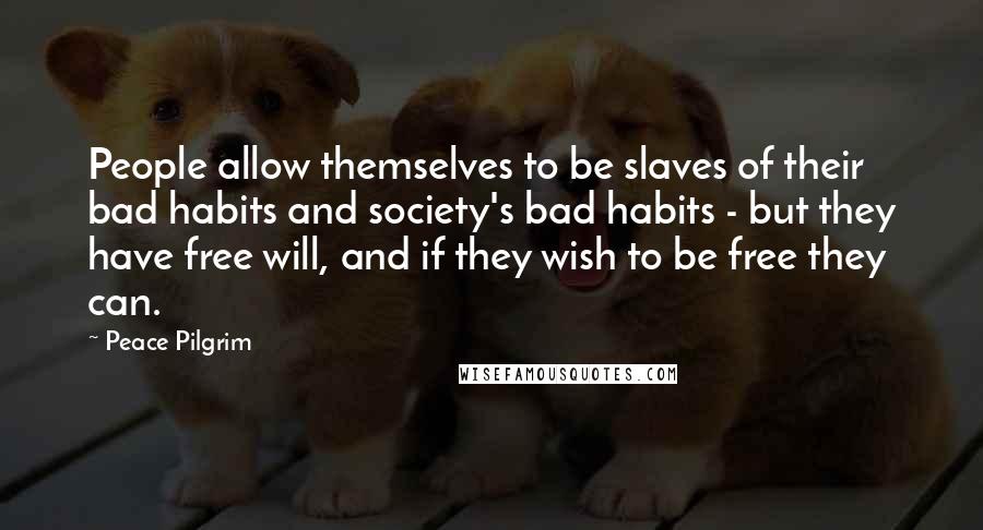 Peace Pilgrim Quotes: People allow themselves to be slaves of their bad habits and society's bad habits - but they have free will, and if they wish to be free they can.