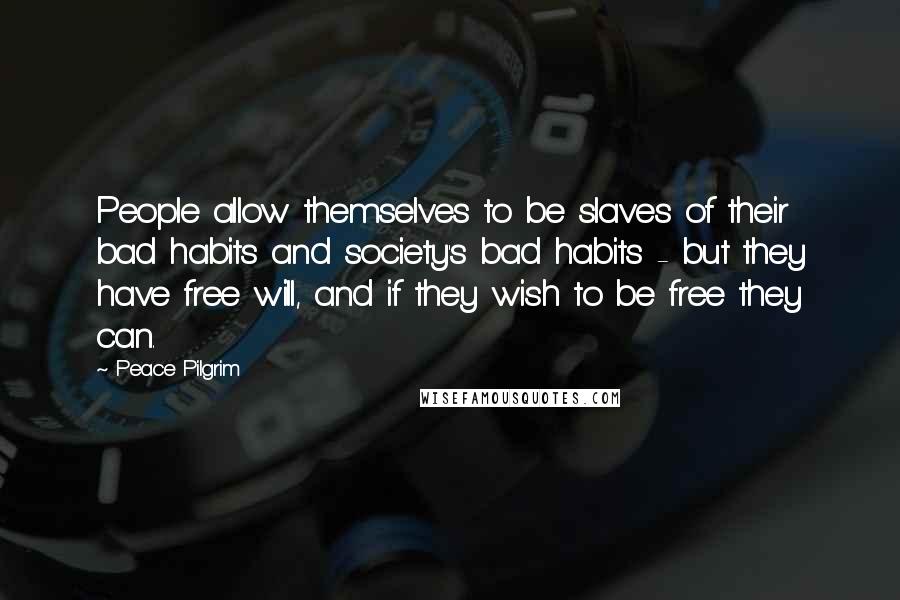 Peace Pilgrim Quotes: People allow themselves to be slaves of their bad habits and society's bad habits - but they have free will, and if they wish to be free they can.