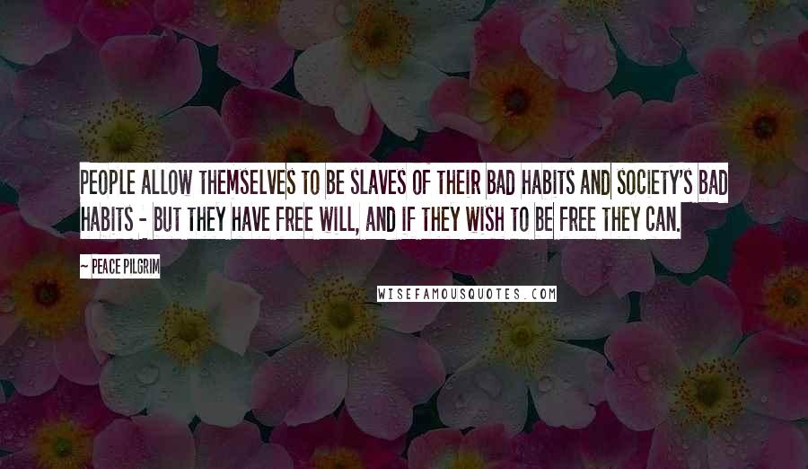 Peace Pilgrim Quotes: People allow themselves to be slaves of their bad habits and society's bad habits - but they have free will, and if they wish to be free they can.