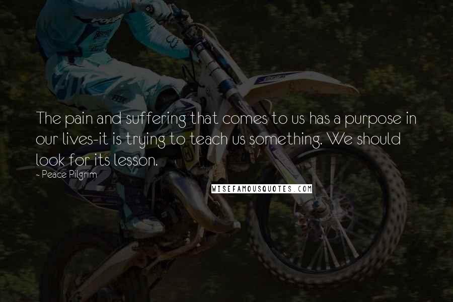 Peace Pilgrim Quotes: The pain and suffering that comes to us has a purpose in our lives-it is trying to teach us something. We should look for its lesson.