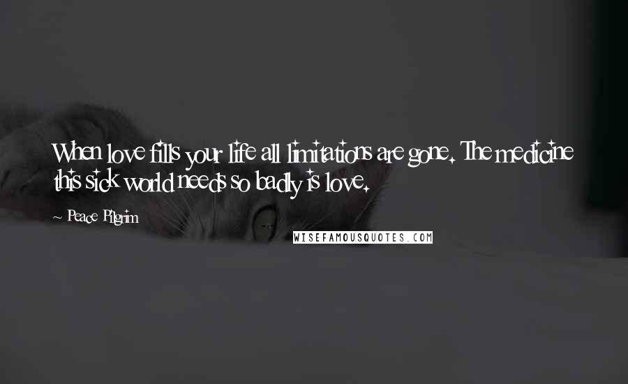 Peace Pilgrim Quotes: When love fills your life all limitations are gone. The medicine this sick world needs so badly is love.