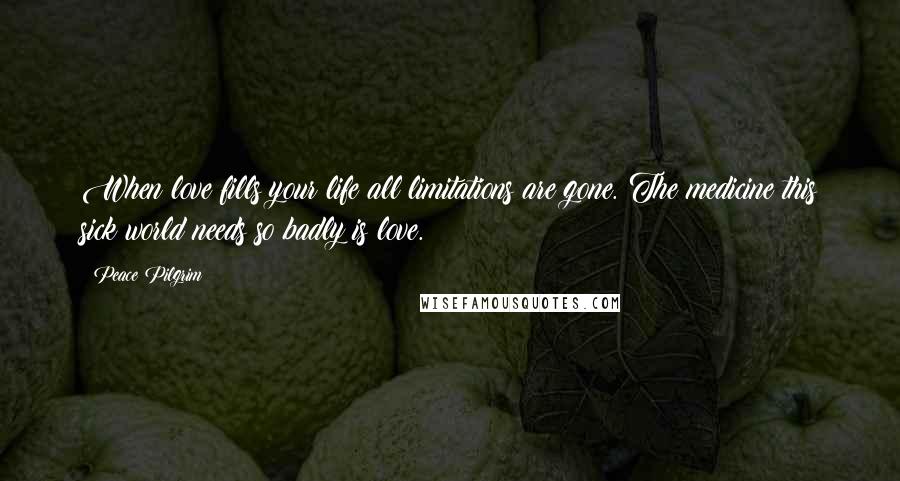 Peace Pilgrim Quotes: When love fills your life all limitations are gone. The medicine this sick world needs so badly is love.