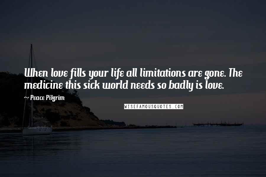 Peace Pilgrim Quotes: When love fills your life all limitations are gone. The medicine this sick world needs so badly is love.