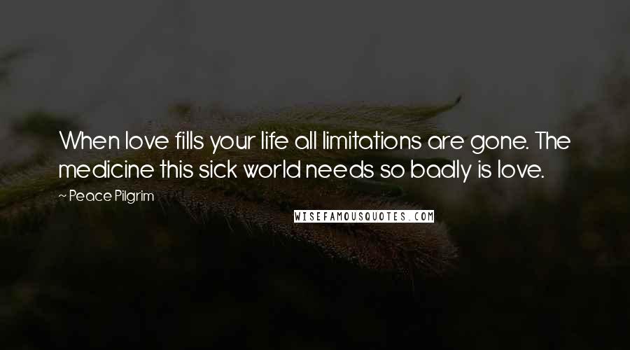 Peace Pilgrim Quotes: When love fills your life all limitations are gone. The medicine this sick world needs so badly is love.