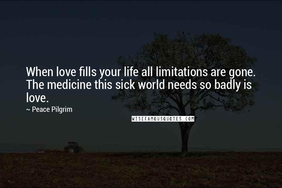Peace Pilgrim Quotes: When love fills your life all limitations are gone. The medicine this sick world needs so badly is love.