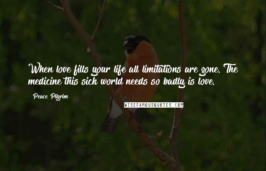 Peace Pilgrim Quotes: When love fills your life all limitations are gone. The medicine this sick world needs so badly is love.