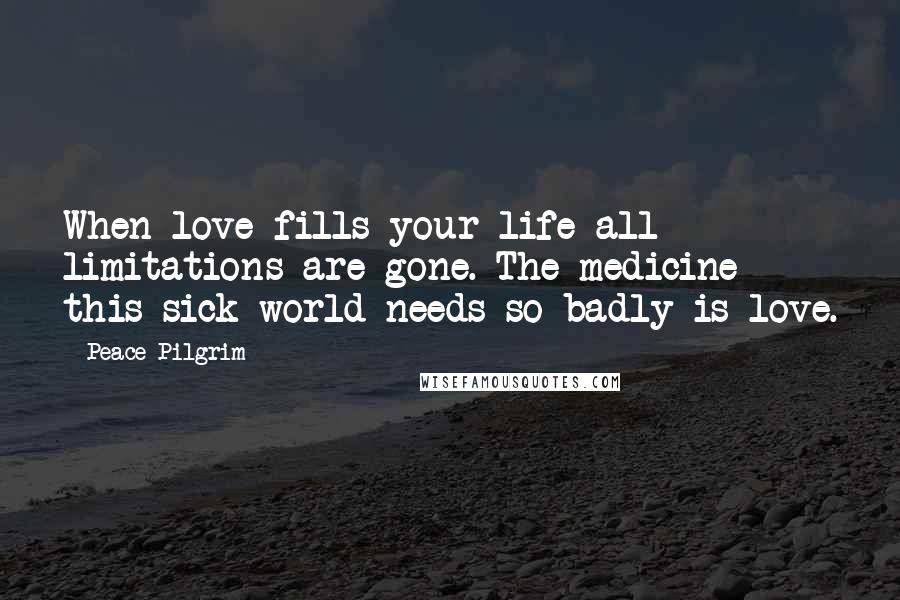 Peace Pilgrim Quotes: When love fills your life all limitations are gone. The medicine this sick world needs so badly is love.