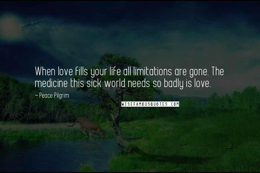 Peace Pilgrim Quotes: When love fills your life all limitations are gone. The medicine this sick world needs so badly is love.