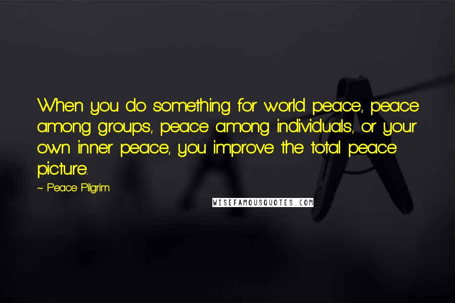 Peace Pilgrim Quotes: When you do something for world peace, peace among groups, peace among individuals, or your own inner peace, you improve the total peace picture.