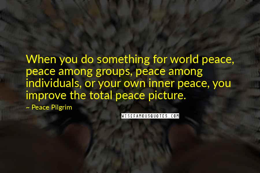 Peace Pilgrim Quotes: When you do something for world peace, peace among groups, peace among individuals, or your own inner peace, you improve the total peace picture.