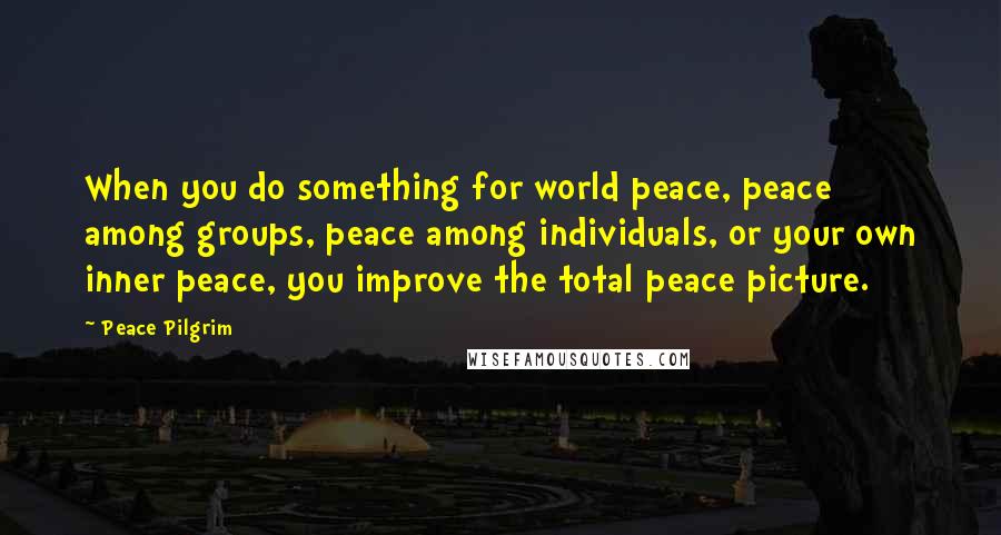 Peace Pilgrim Quotes: When you do something for world peace, peace among groups, peace among individuals, or your own inner peace, you improve the total peace picture.