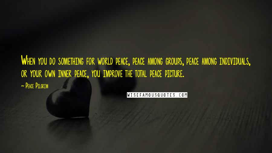 Peace Pilgrim Quotes: When you do something for world peace, peace among groups, peace among individuals, or your own inner peace, you improve the total peace picture.