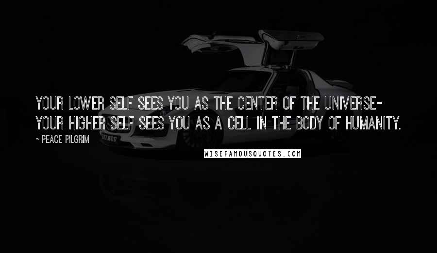 Peace Pilgrim Quotes: Your lower self sees you as the center of the universe- your higher self sees you as a cell in the body of humanity.