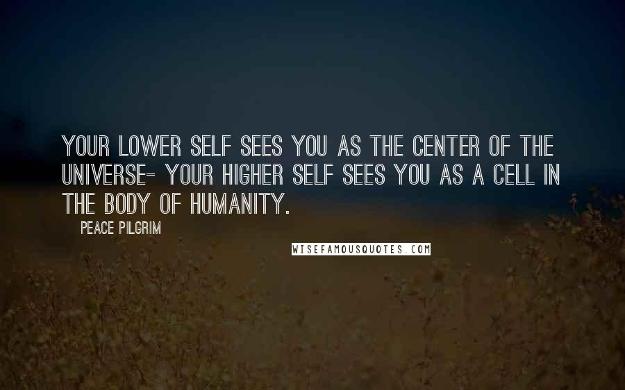 Peace Pilgrim Quotes: Your lower self sees you as the center of the universe- your higher self sees you as a cell in the body of humanity.