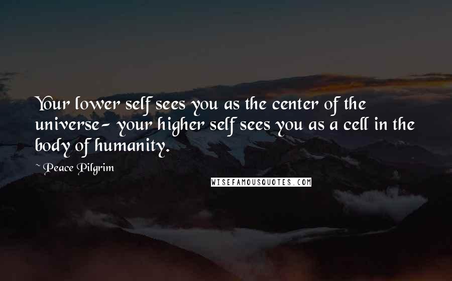 Peace Pilgrim Quotes: Your lower self sees you as the center of the universe- your higher self sees you as a cell in the body of humanity.