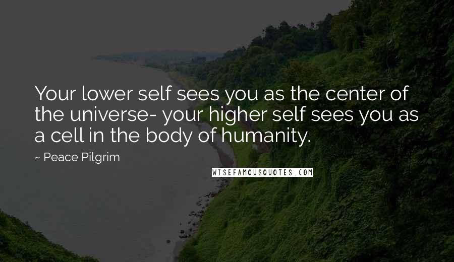 Peace Pilgrim Quotes: Your lower self sees you as the center of the universe- your higher self sees you as a cell in the body of humanity.