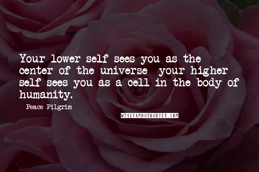 Peace Pilgrim Quotes: Your lower self sees you as the center of the universe- your higher self sees you as a cell in the body of humanity.