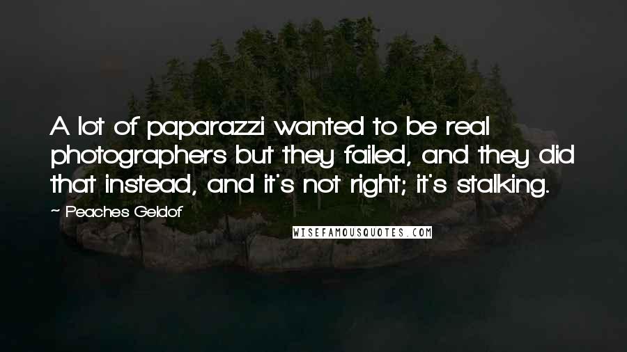 Peaches Geldof Quotes: A lot of paparazzi wanted to be real photographers but they failed, and they did that instead, and it's not right; it's stalking.