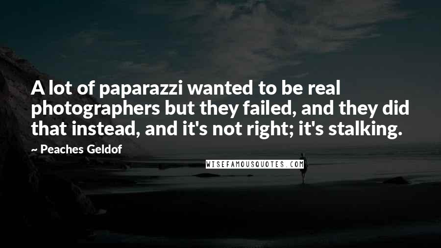 Peaches Geldof Quotes: A lot of paparazzi wanted to be real photographers but they failed, and they did that instead, and it's not right; it's stalking.