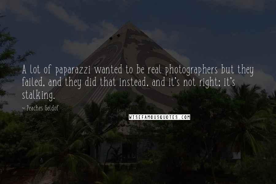 Peaches Geldof Quotes: A lot of paparazzi wanted to be real photographers but they failed, and they did that instead, and it's not right; it's stalking.