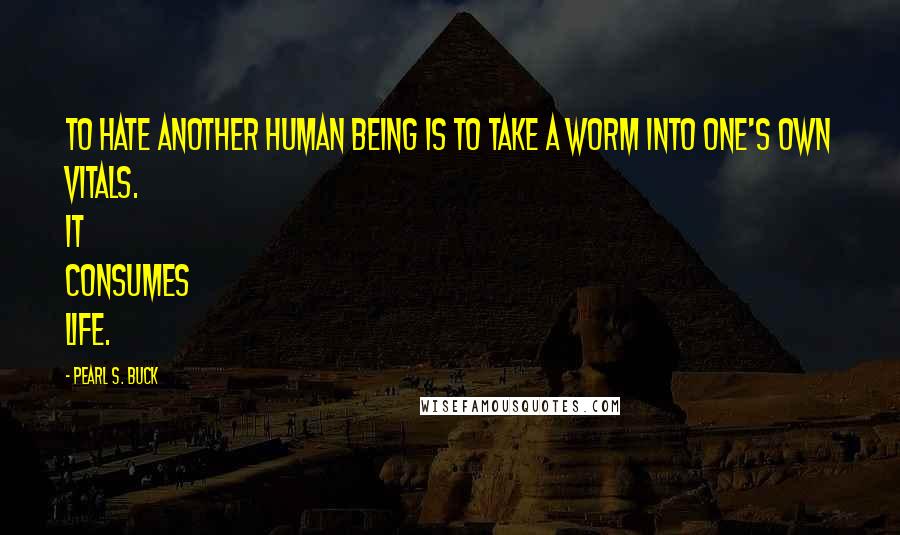 Pearl S. Buck Quotes: To hate another human being is to take a worm into one's own vitals. It consumes life.
