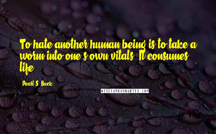 Pearl S. Buck Quotes: To hate another human being is to take a worm into one's own vitals. It consumes life.