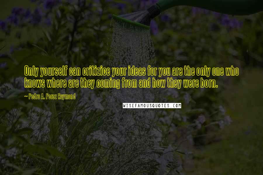 Pedro A. Perez Raymond Quotes: Only yourself can critizice your ideas for you are the only one who knows where are they coming from and how they were born.