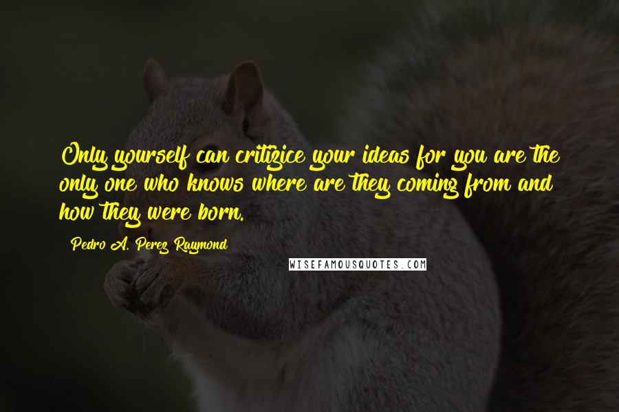 Pedro A. Perez Raymond Quotes: Only yourself can critizice your ideas for you are the only one who knows where are they coming from and how they were born.