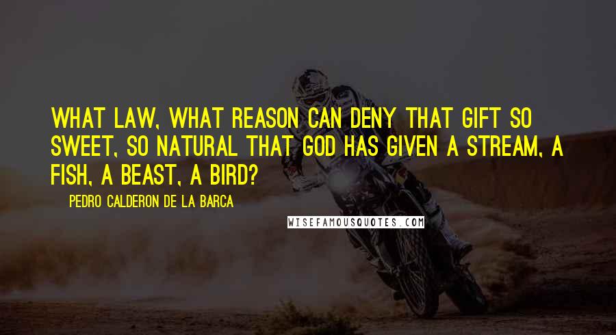 Pedro Calderon De La Barca Quotes: What law, what reason can deny that gift so sweet, so natural that God has given a stream, a fish, a beast, a bird?