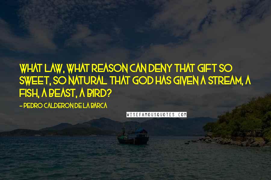 Pedro Calderon De La Barca Quotes: What law, what reason can deny that gift so sweet, so natural that God has given a stream, a fish, a beast, a bird?