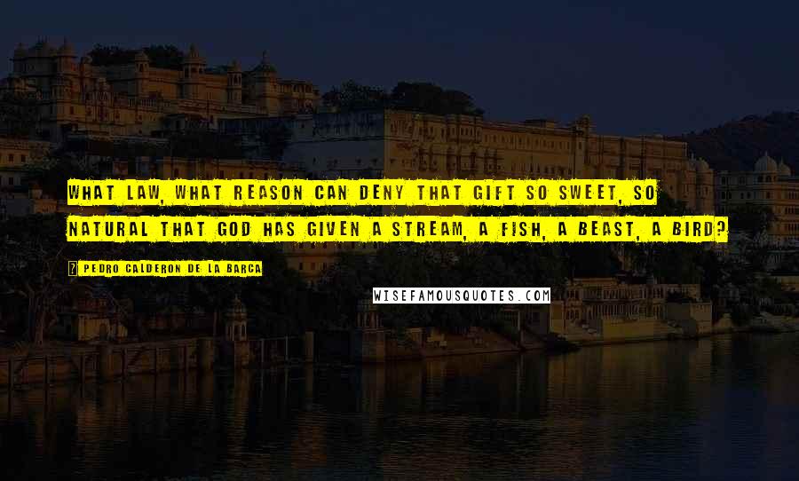 Pedro Calderon De La Barca Quotes: What law, what reason can deny that gift so sweet, so natural that God has given a stream, a fish, a beast, a bird?