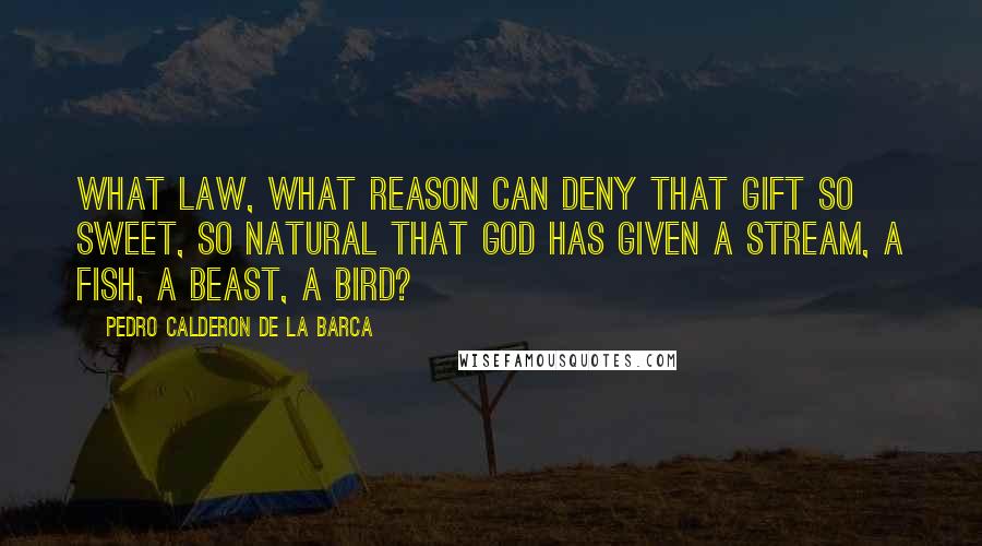 Pedro Calderon De La Barca Quotes: What law, what reason can deny that gift so sweet, so natural that God has given a stream, a fish, a beast, a bird?