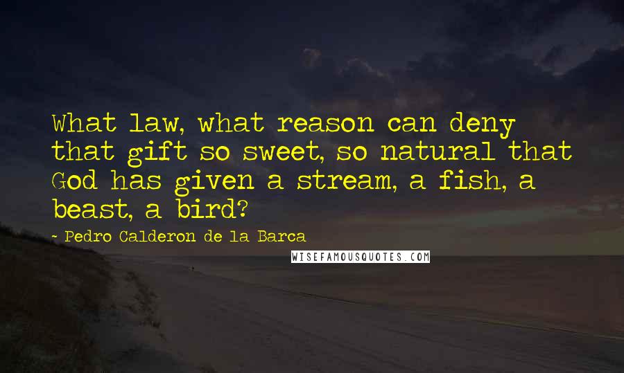 Pedro Calderon De La Barca Quotes: What law, what reason can deny that gift so sweet, so natural that God has given a stream, a fish, a beast, a bird?